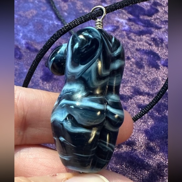 Goddess Figural Woman Feminine Charm Handblown Glass Celestial Necklace - Picture 2 of 8